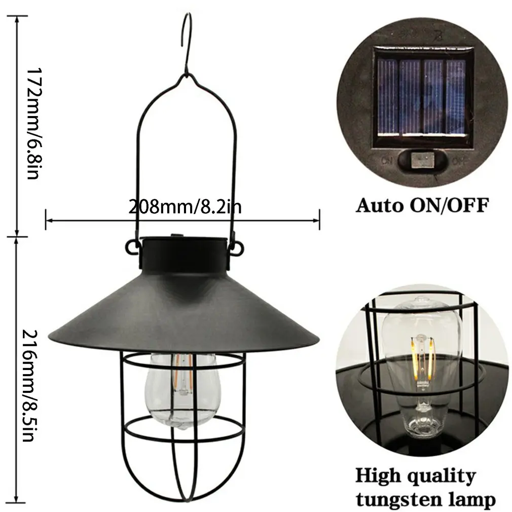 

Edison Retro Solar iron Lantern Outdoor Hanging Light Vintage Solar Lamp With Warm White Bulb For Garden Yard Patio Party Decor