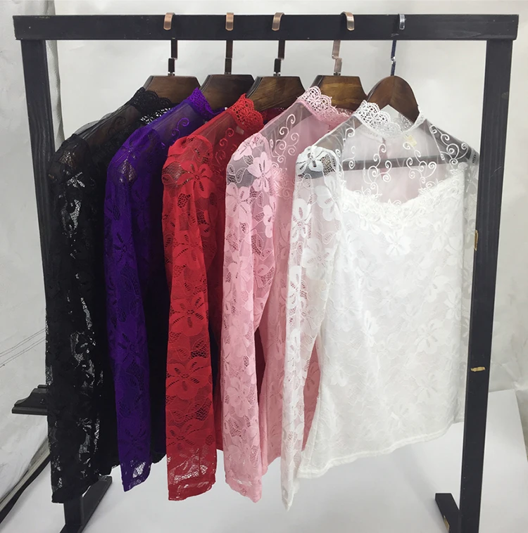 Femininas Blusas, женские блузки, весна-осень, модные сексуальные облегающие Рубашки, Топы, кружевные, с длинным рукавом, с круглым вырезом, для отдыха, черные/белые S-5XL