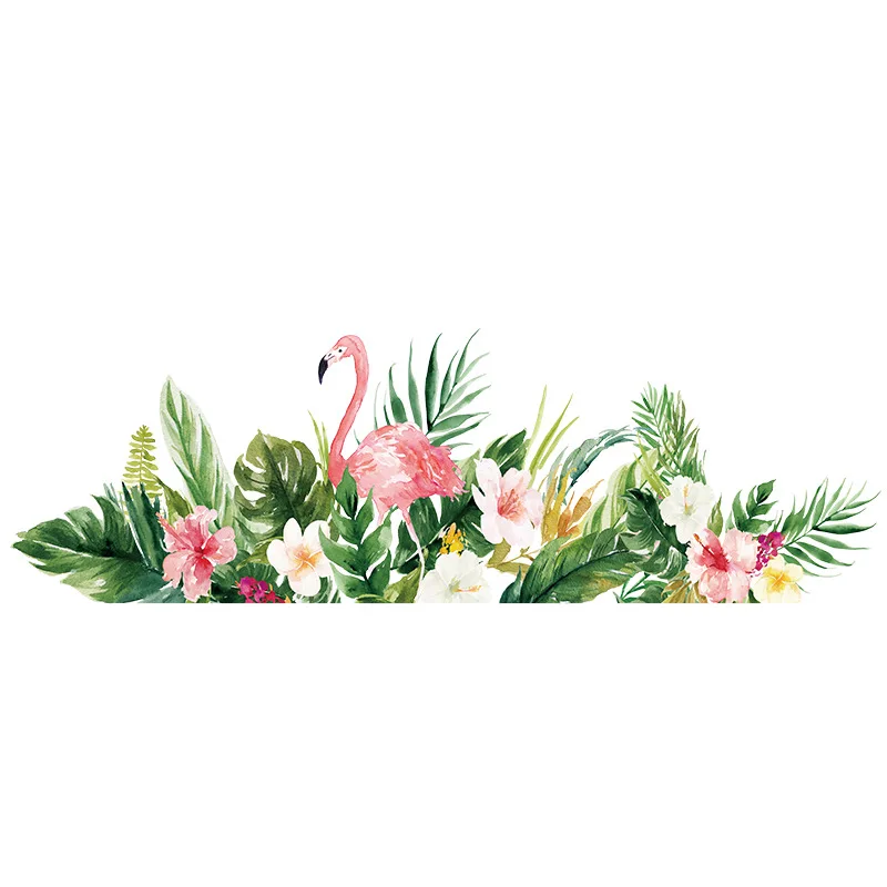 Flamingo baseboard Wall stickers for living room bedroom wall decor flower leaf vinyl decals home decoration art murals | Дом и сад