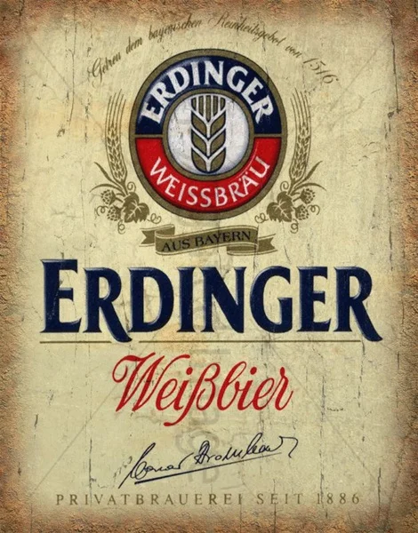 

Erdinger Weissbier Lager Beer Vintage Pub Bar Tavern Metal Tin Sign