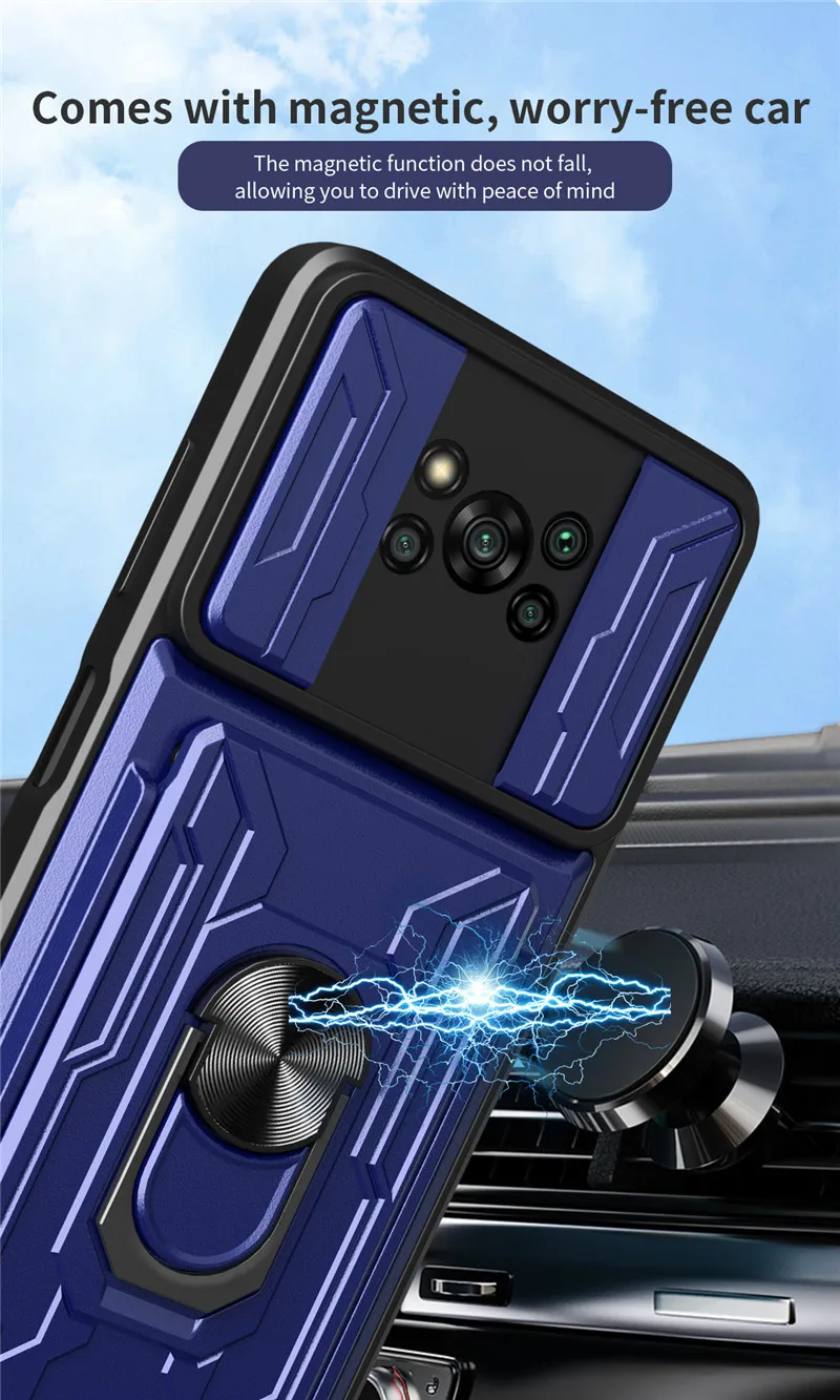 for xiaomi pocophone poco x3 nfc case magnetic ring armor card slot phone cases for mi poco x3 bracket stand holder back cover free global shipping