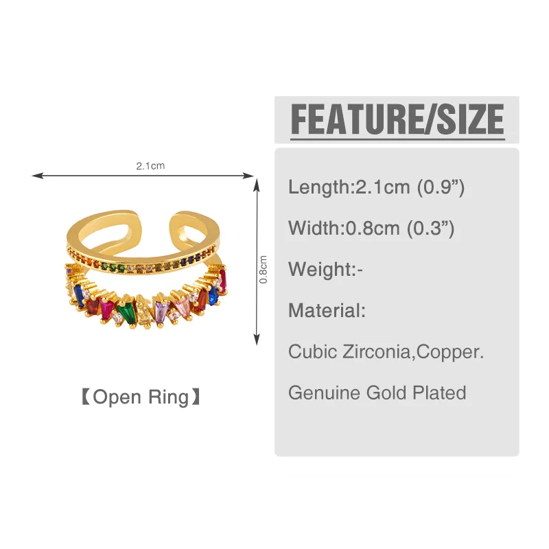 

Popular Rainbow Opening Women's Rings Adjustable Inlaid Zircon Finger Ring Wedding Engagement Fashion Jewelry Gift for Women