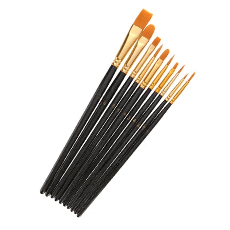 10pcs Black 10 шт./компл. акварель гуашь Краски кисти разных Форма круглым заостренным кончиком набор нейлоновых волосяных Краски ing кисти комплект, принадлежности для живописи - Цвет: 10pcs Black