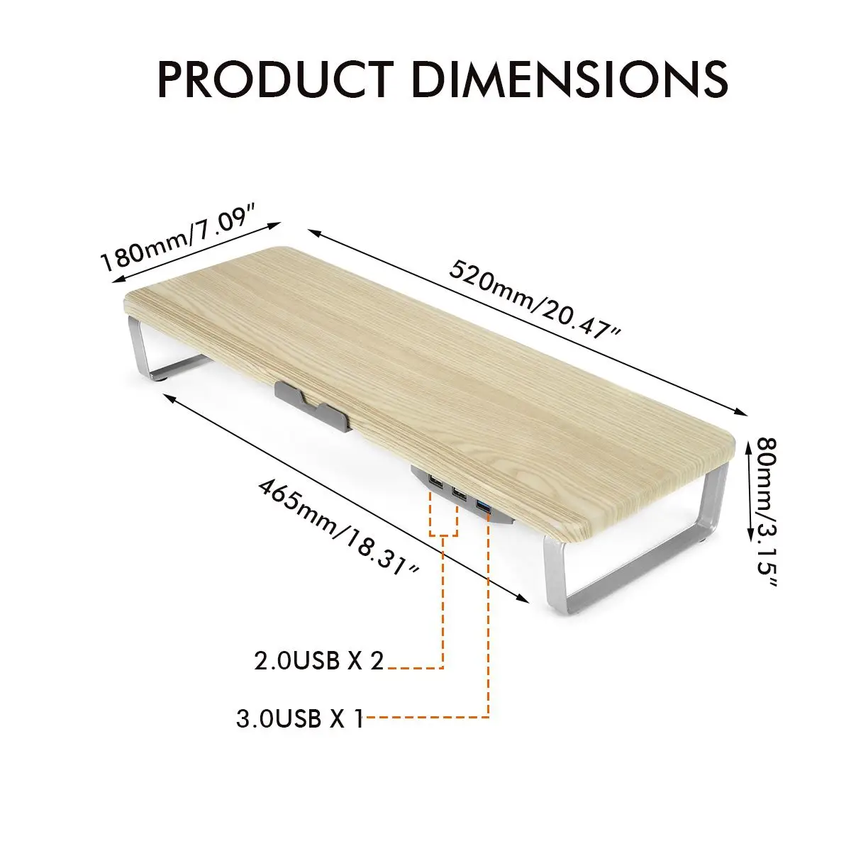 

3 USB Charging Ports Computer Monitor Riser Multifunction Desktop Screen Shelf Stand Monitor Holder TV Stand Laptop Desk