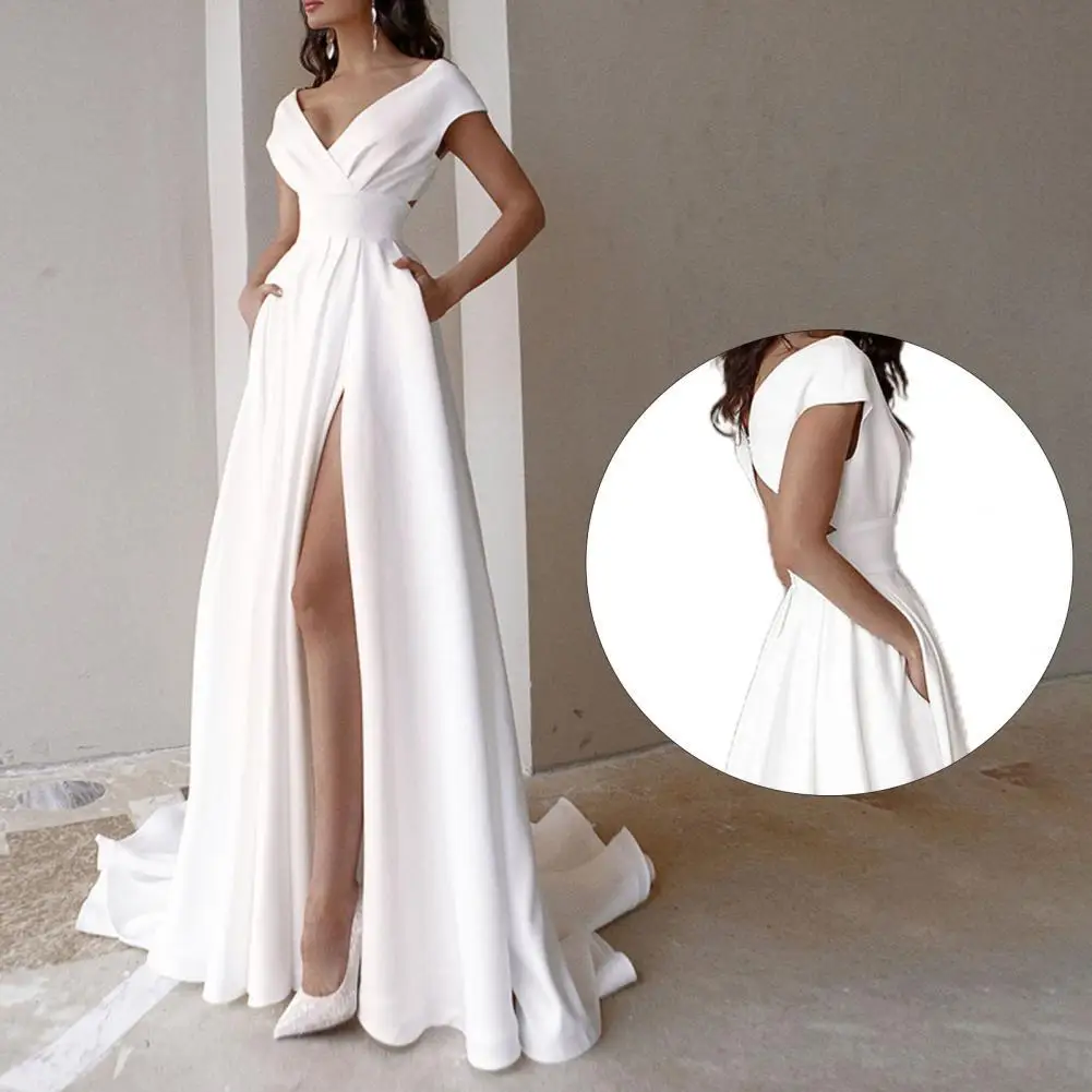 

Popular Evening Dress V-neck Lady V-neck Side Slit Elegant Dress Party Dress Party Dress