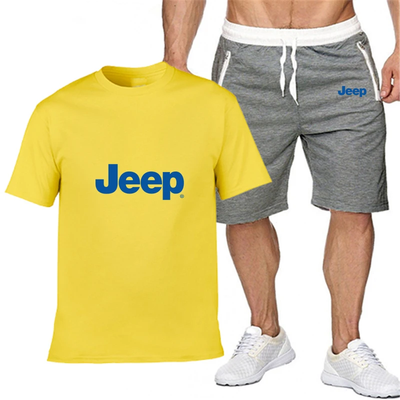 

Summer Men's sport track suits Jeeo Car logo Tshirts Shorts Sets Polyester tracksuits T-shirt Shorts Printed