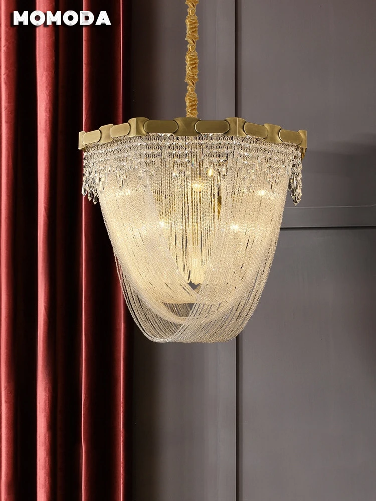 

Italian Luxury Tassel Design Chandeliers LED Brass Hanging Lights for Living Dining Room Loft Villa Crystal Golden Indoor Lights