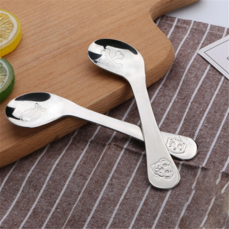 Coffee Spoons Stainless Steel Child Feeding Spoon Kindergarten Cartoon Baby Small Spoosn Toddler Complementary Food | Мать и ребенок