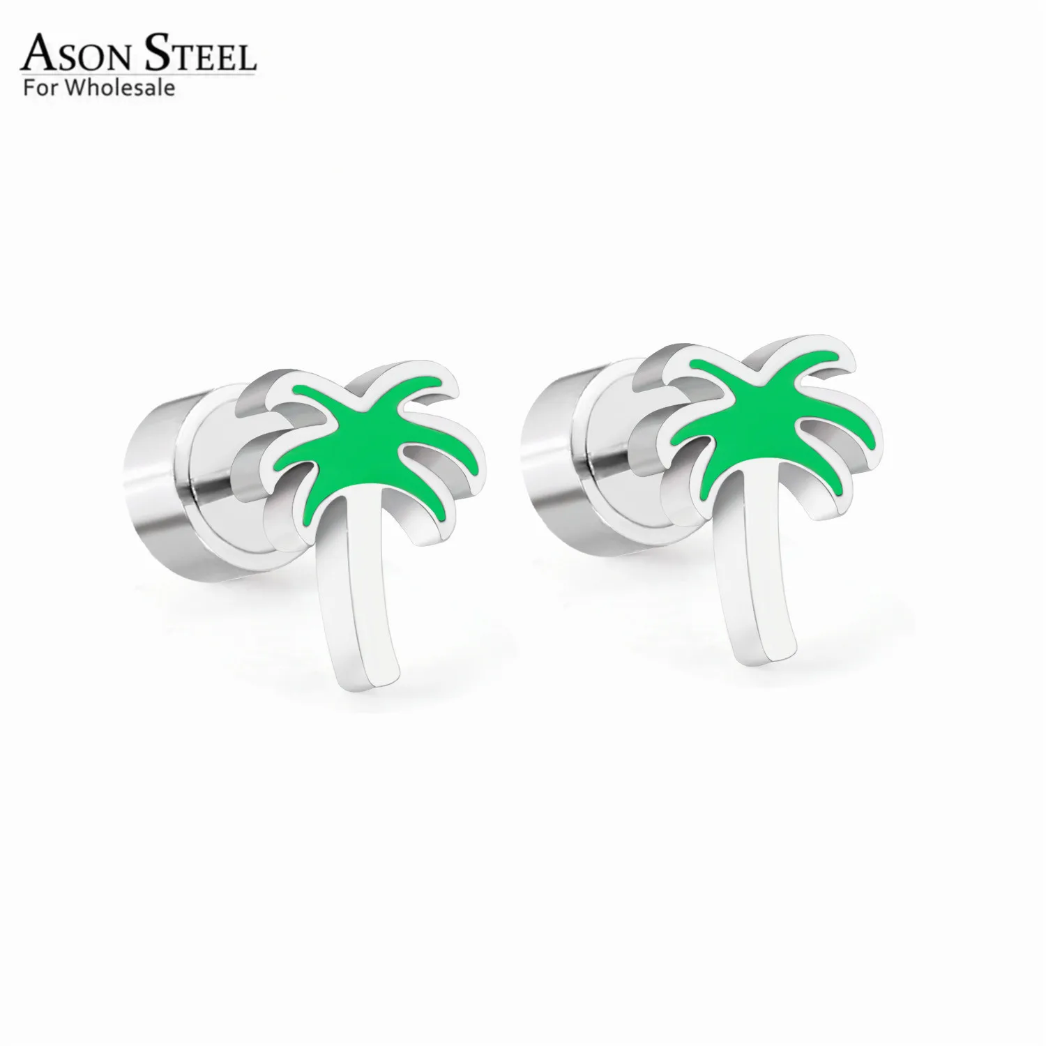 

ASONSTEEL, милые детские серьги-гвоздики, серебряный цвет, нержавеющая сталь, кокосовое дерево, Мультяшные серьги-гвоздики для девочек, ювелирно...