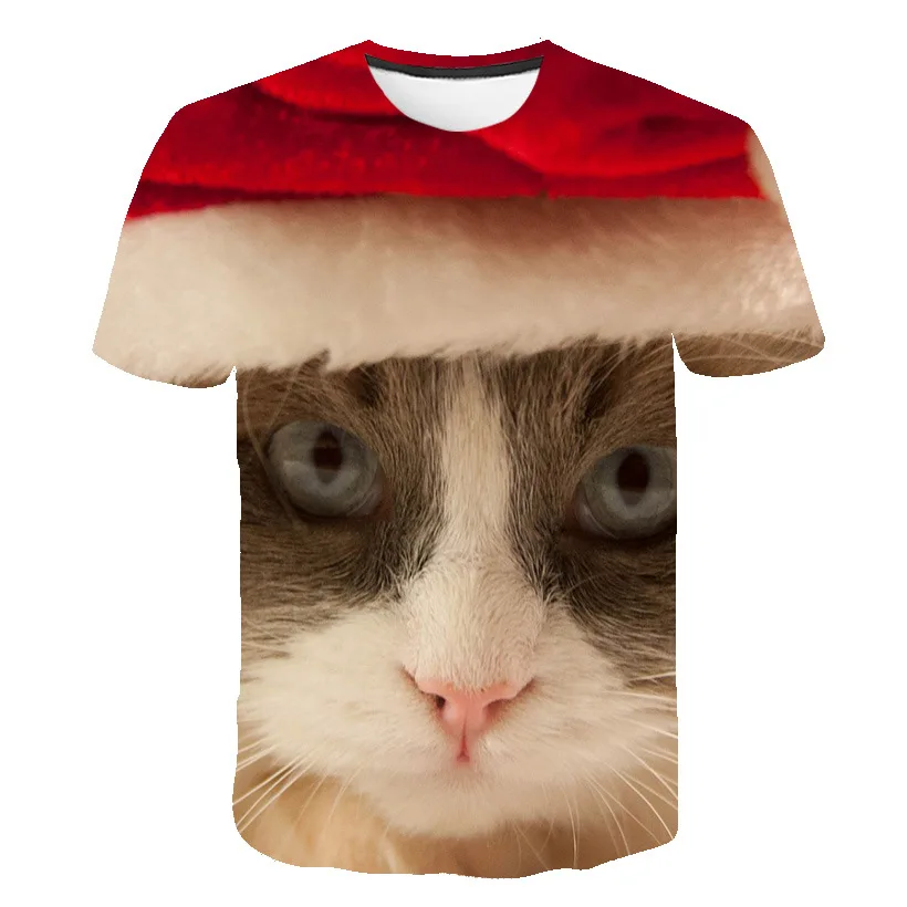 Рождественские Топы большого размера свободная футболка с изображением кошки