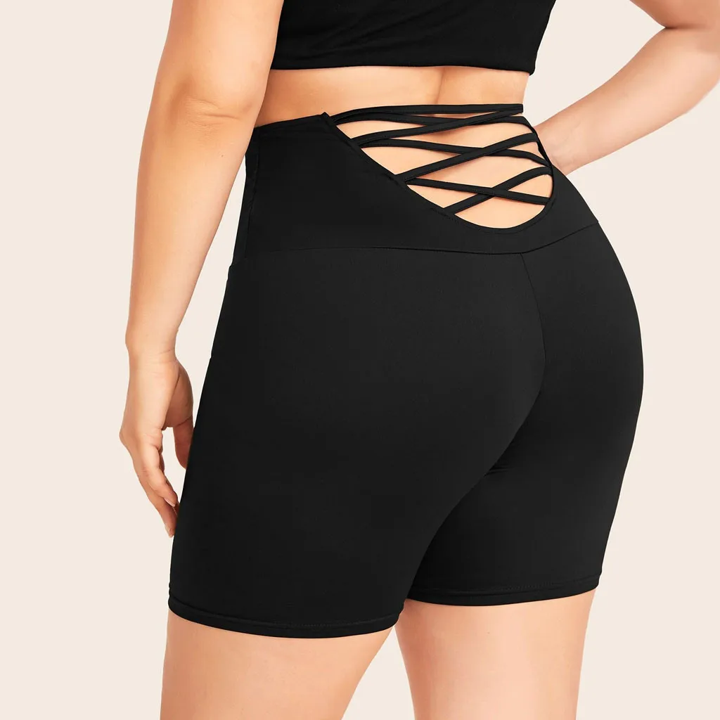 Women Shorts High Waist Cut out Elastic Short Leggings Casual Compression Bottoms Slim Exercise Outwear Black | Женская одежда