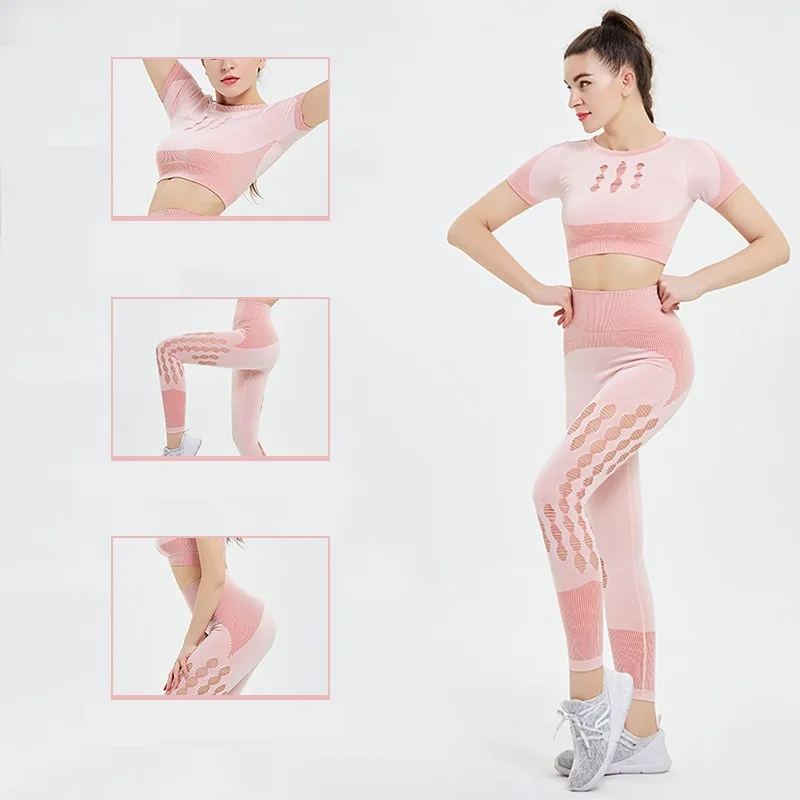 

Seamless Yoga Wear Set 2 Pieces Sports Suit Breathable Ladies Fitness Underwear Fashion Ripped Design Workout Clothes for Women