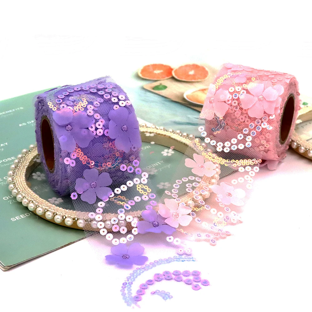 

6/8/10/12cm Embroidered Sequins Flower Tulle Mesh Roll DIY Sewing Fabric Accessories Ribbon for Crafts Gauze Tape Bownots Supply