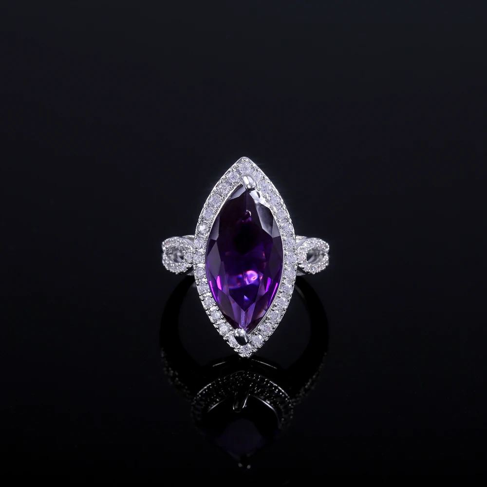 Huitan Роскошные блестящие кольца с фиолетовым камнем для вечеринки винтажные