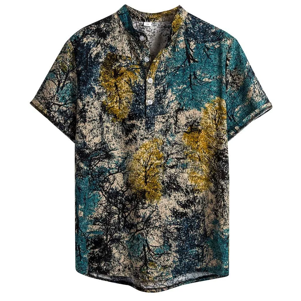 Модные мужские Рубашки повседневные этнические с коротким рукавом хлопковые