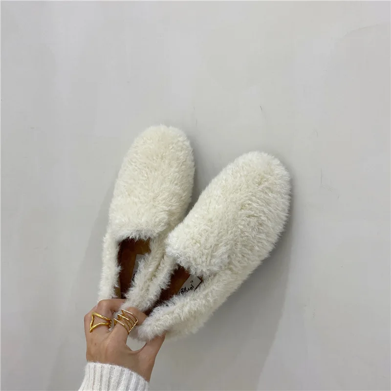 

Korean Shoes Women Casual Female Sneakers Shallow Mouth Round Toe All-Match Slip-on Loafers Fur Flats 2020 Boat Winter New Slip