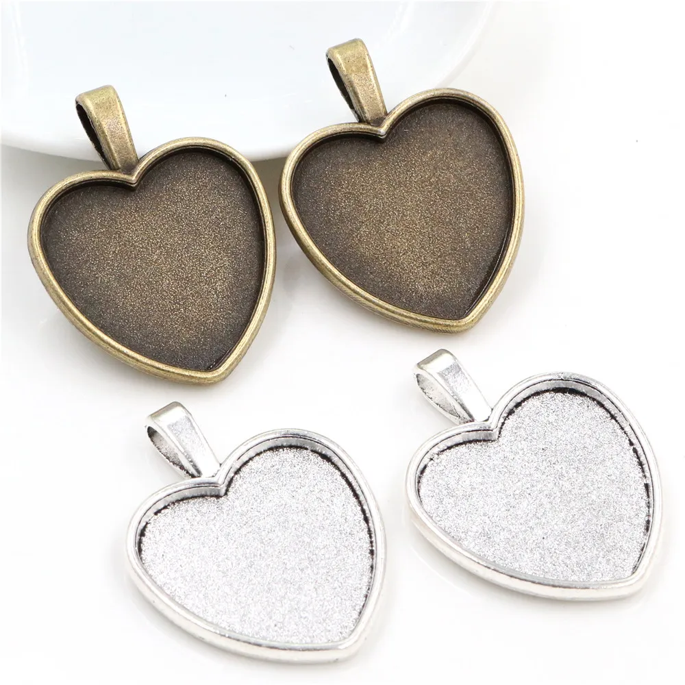 

New Fashion 5pcs 25mm Heart Inner Size Antique Bronze And Antique Silver Colors Plated Heart Cabochon Base Setting Pendant