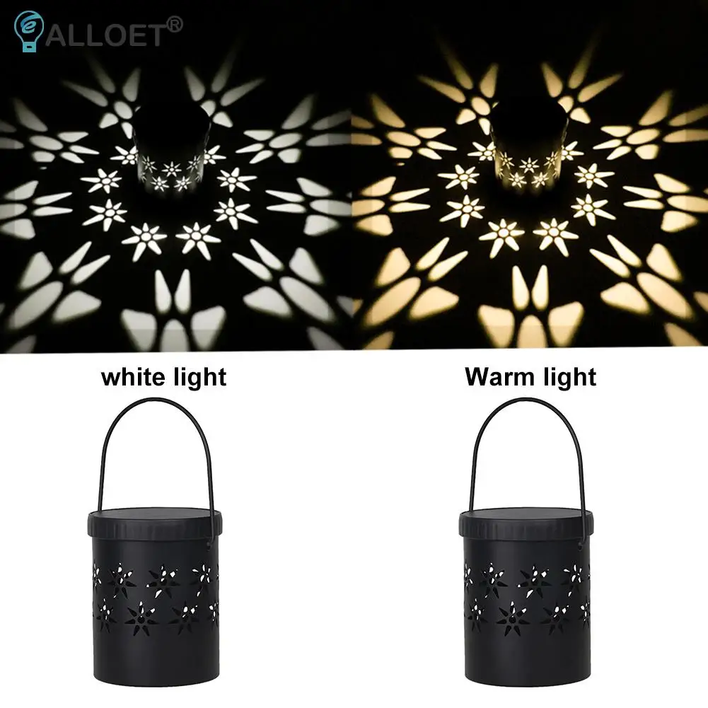 

LED Solar Lantern Light Hollow Lantern Projection Light Wrought Iron Hanging Lamps Waterproof Outdoor Yard Garden Decoration