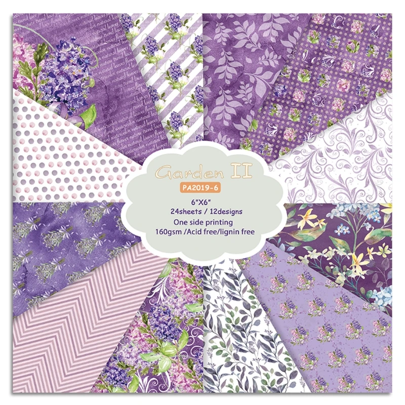 

24pcs 6x6 Inch Purple Flower Pattern Background Pad Paper for Scrapbooking Decor Journal Album DIY Memopads