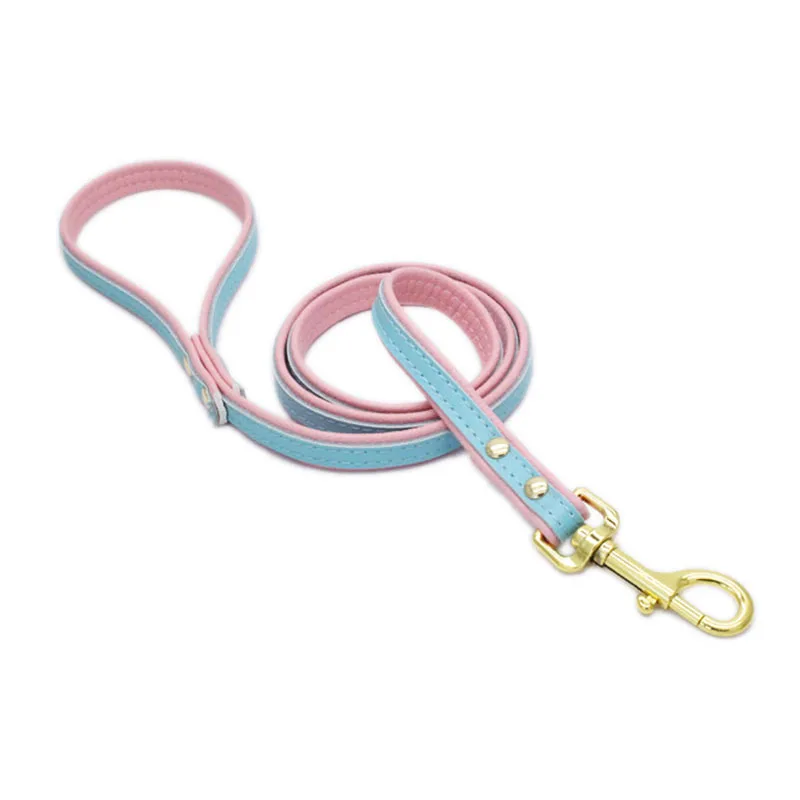 Розовые собаки поводки Золотая застежка двухслойная Натуральная Кожа