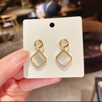 simplicity advanced sense opal geometric square diamond earrings for woman 2021 new fashion korean jewelry temperament gifts