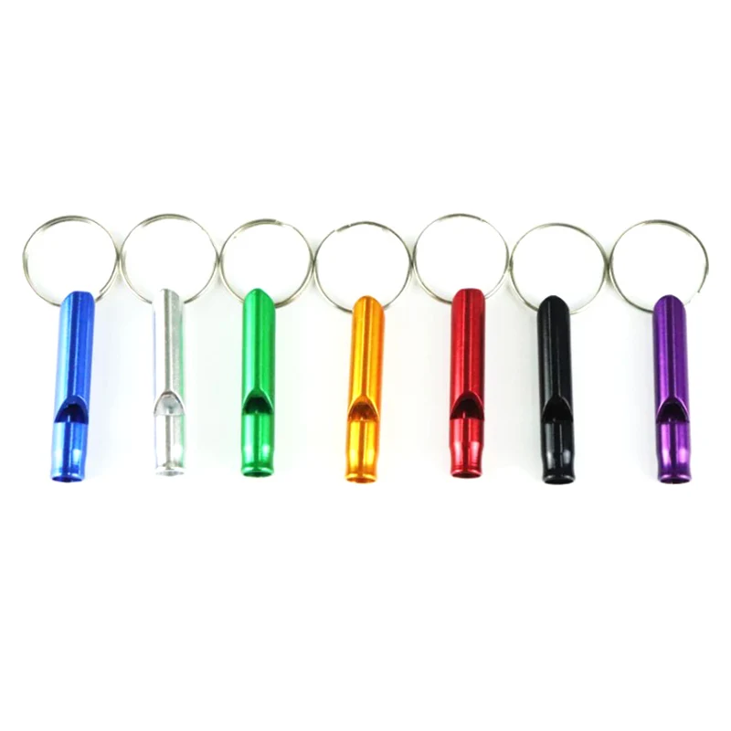 

10pcs/lot Emergency Survival Whistle For Camping Hiking Aluminium Alloy Whistle With Key Rings Mixed Color