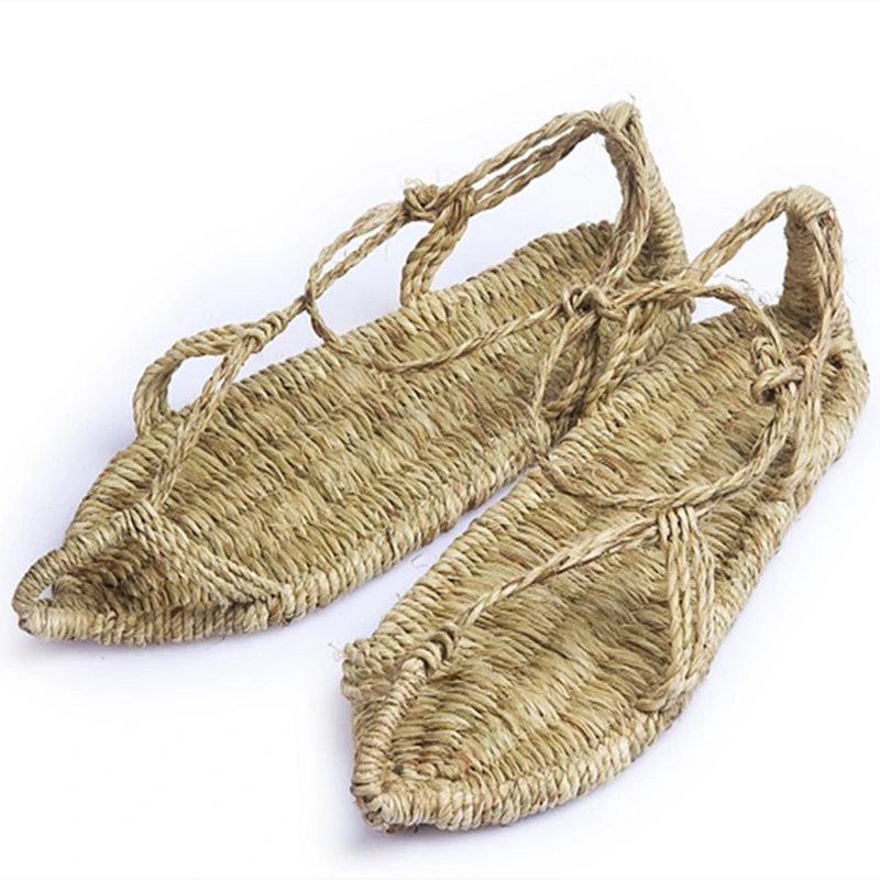 

Hand-Woven Straw Sandals Slippers Trendy Men and Women Personality Retro Sandals Red Army Shoes Natural Rattan open toe shoes