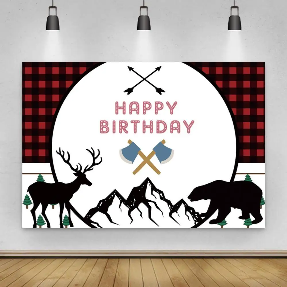 

Happy Birthday Deer VS Polar Bear Racing Backdrops Photography Mountain Ax Decoration Women Men Sports Photo Backgrounds