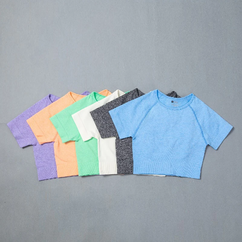 

Новые тканевые Нейлоновые женские топы для йоги короткий дышащий рукав спортивная одежда уличные упражнения одежда для бега рубашка