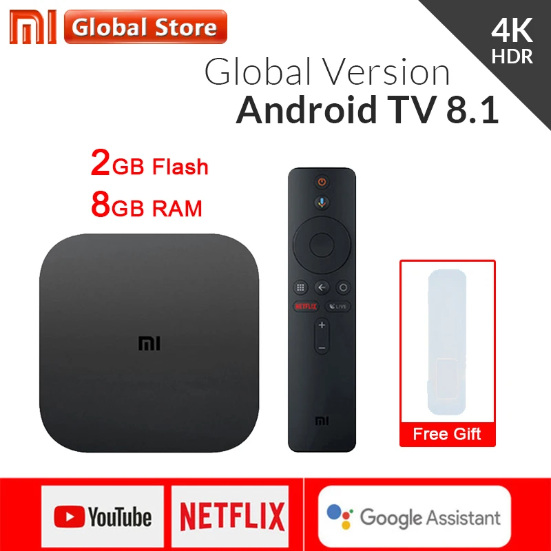 Оригинальная глобальная Xiaomi Mi ТВ коробка S 4K ТВ-приставка Android ТВ 8,1 со сверхвысоким разрешением Ultra HD, 2G 8G WI-FI Google Cast Netflix IPTV Set-Top Box 4 Media Player