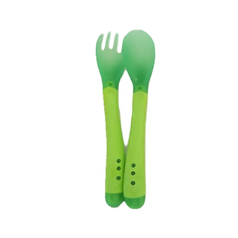Green Spoon Fork 2 шт./компл. Температура зондирования Ложка Вилка для безопасности младенца Кормление От 0 до 2 лет ребенок обеденный Ложки Посуда язык предотвращающие ожоги - Цвет: Green Spoon Fork