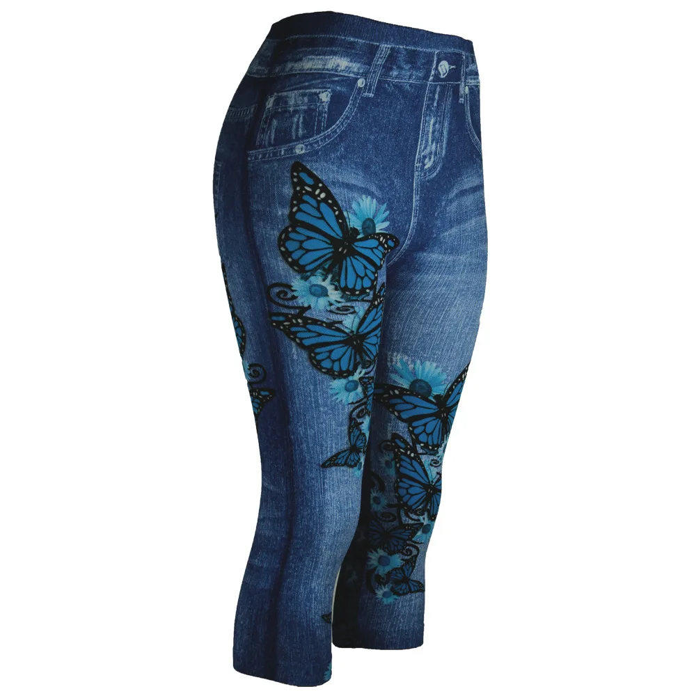 Леггинсы-Капри женские имитация Джинса лето 3/4 узкие брюки ZOGAA с принтом в виде