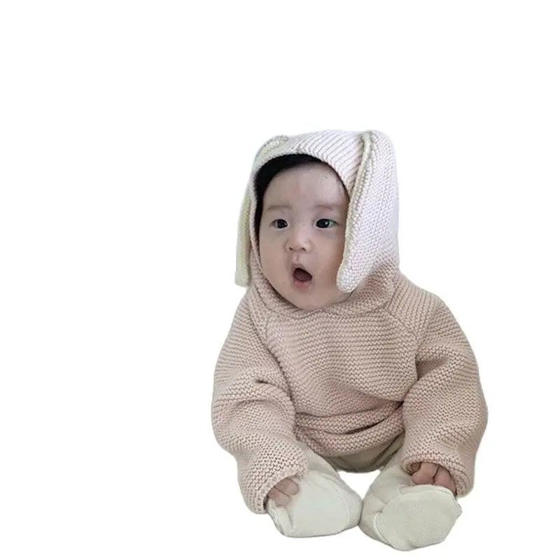 

2020 Korean Baby Newborn Autumn Winter Girls Knitted Hoodied Clothes boys Long Sleeve Pullover Plus Velvet Thickening Sweatshirt