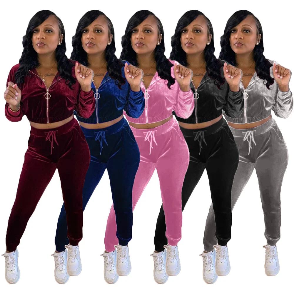 

Solid Color Two Piece Set Women Hooded Elasticity Sports Casual High Waist Sexy Long Sleeve Ankle Length Wholesale Dropshipping