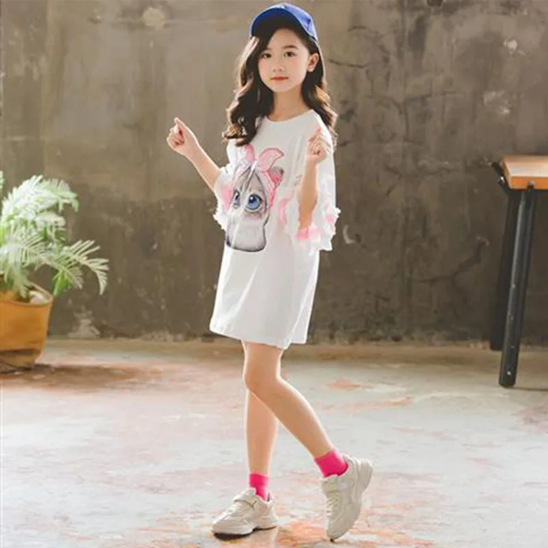 Летнее платье для девочек Платье-футболка малышей Детская модная уличная одежда