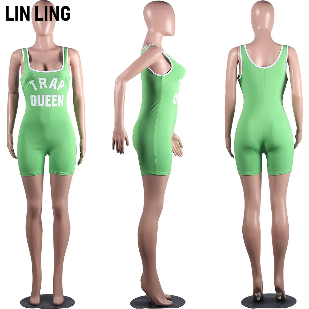 

LINLING Letter Print Trend Waistcoat Jumpsuit Sleeveless Summer 2021 Midnight Club Costume Party Mini Jumpsuit