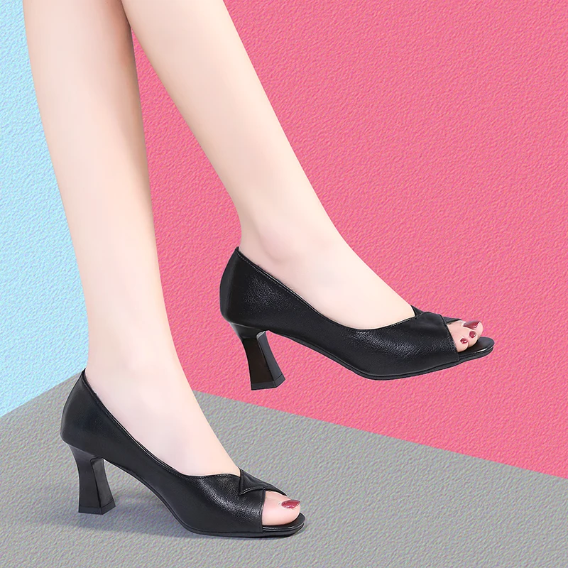 

Open Toe Beige Heeled Sandals Fashion Womens Shoes 2021 Shallow Mouth All-Match Peep Black Luxury Girls Block New Elastic Band