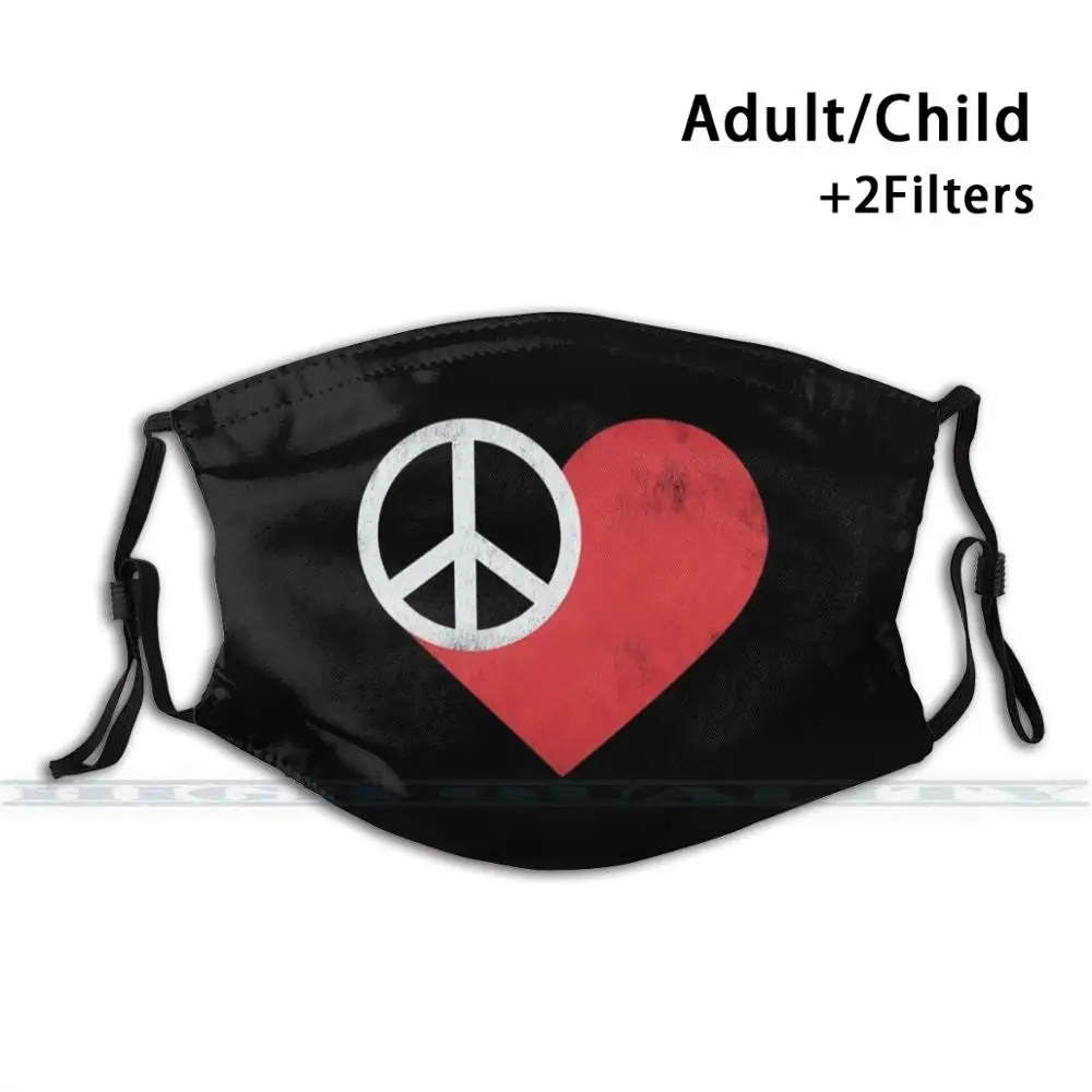 

Peace &amp ; Love Fashion Print Reusable Funny Pm2.5 Filter Mouth Face Mask Hippie 1969 1970 70s 60s Black White