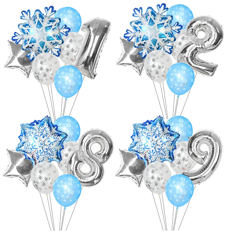

7pcs/set Snowflake Number Aluminum Foil Balloons Silver Blue Balloons Winter Kids Birthday Party Decoration Supplies Xmas Noel