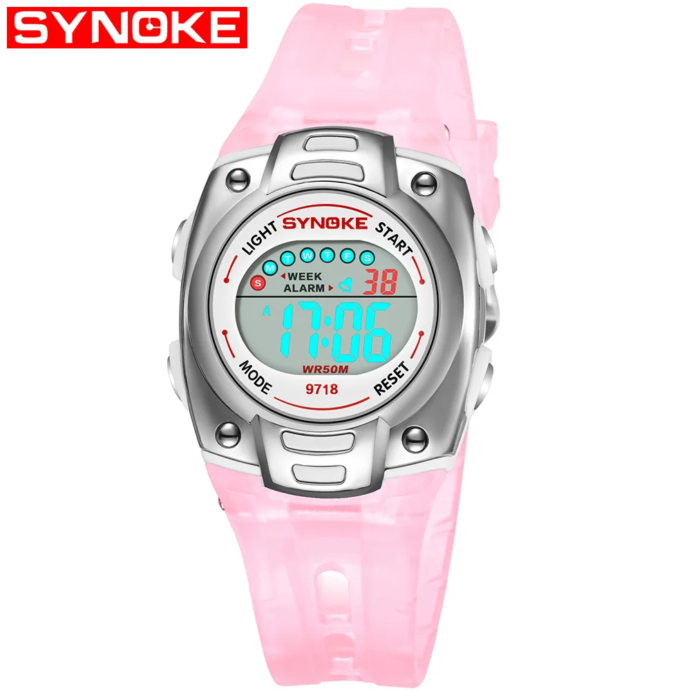 Pink SYNOKE силиконовые детские часы для мальчиков водонепроницаемые детские спортивные часы детские часы Relogio Infantil menino дропшиппинг - Цвет: Pink