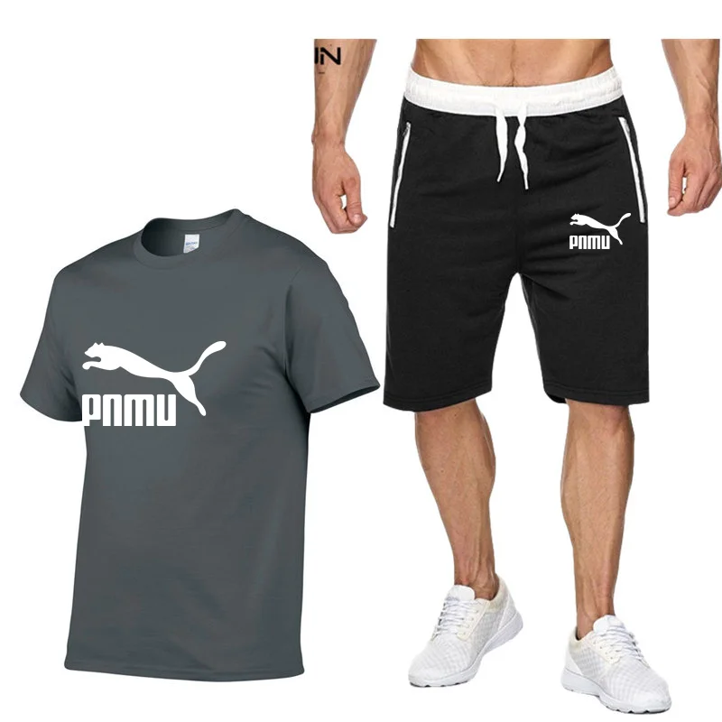 

2021 Summer Fashion Leisure brand Men's Set Tracksuit Sportswear Track Suits Male Sweatsuit Short Sleeves T shirt 2 piece set
