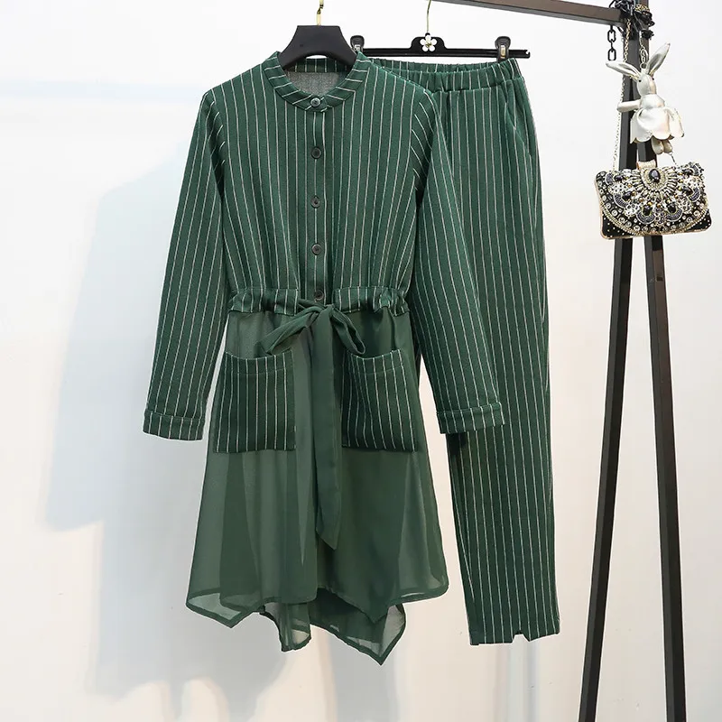 CBAFU Женский комплект из двух предметов Новинка весенние полосатые длинные топы