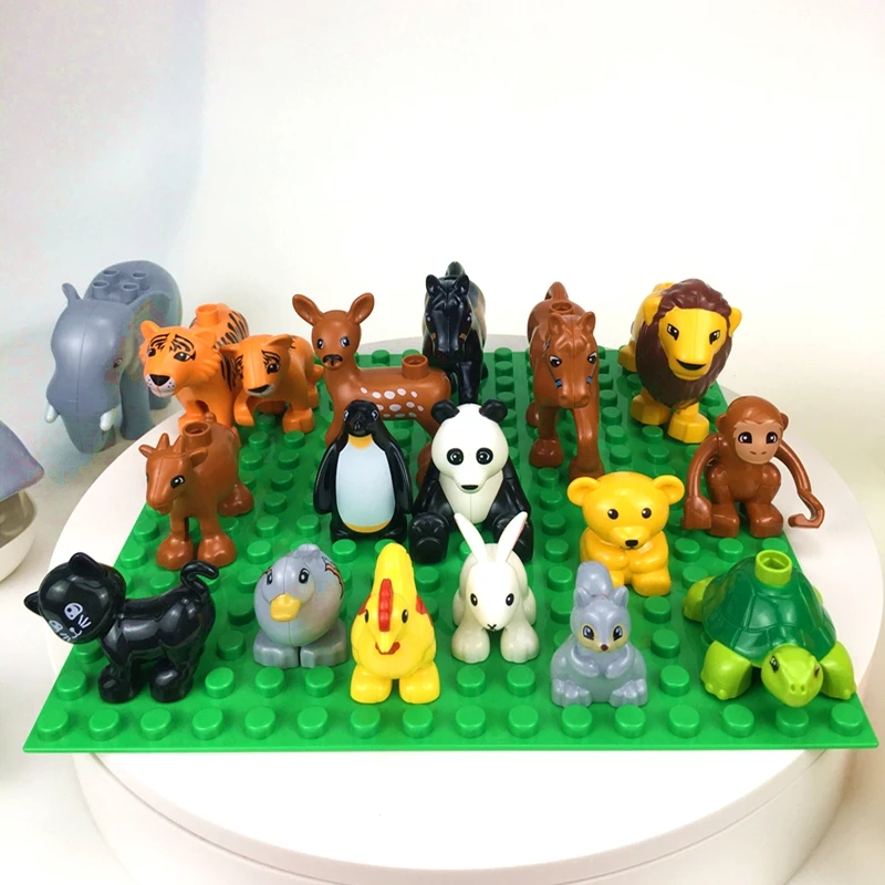 Duplo фигурки животных модели динозавров Льва слона Кита пингвина строительные