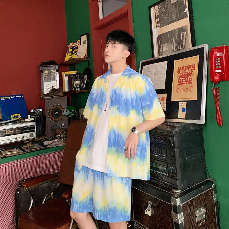 EWQ/мужская одежда tide tie-dye набор из двух предметов с принтом 2020 летняя новая