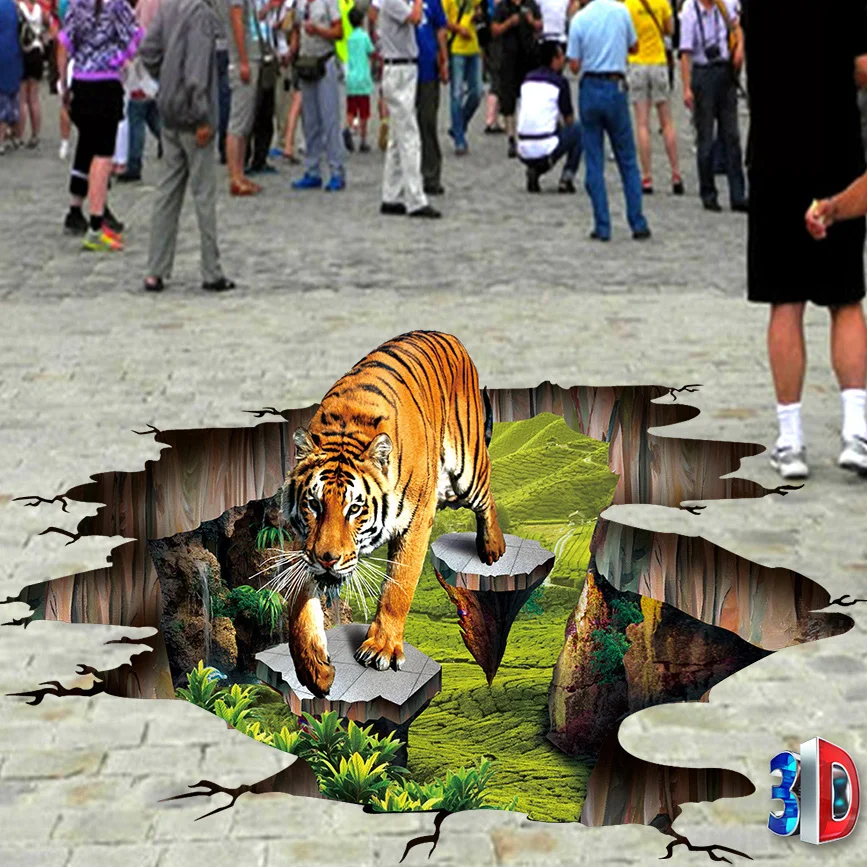 3D обои для пола из ПВХ водостойкие самоклеящиеся С Рисунком Тигра гостиной