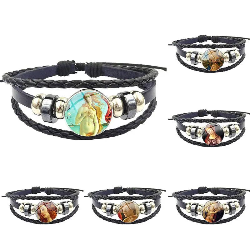 Подарок для мужчин и женщин ювелирные изделия со стеклом кабошон черный кожаный