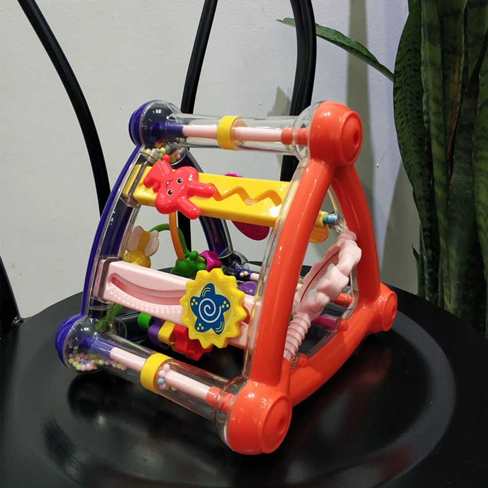 Детская треугольная игрушка погремушка с откидной крышкой развивающая для