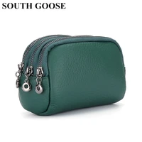 genuine leather women coin purses fashion mini clutch high capacity three layer zip pocket female small money bag with keychain