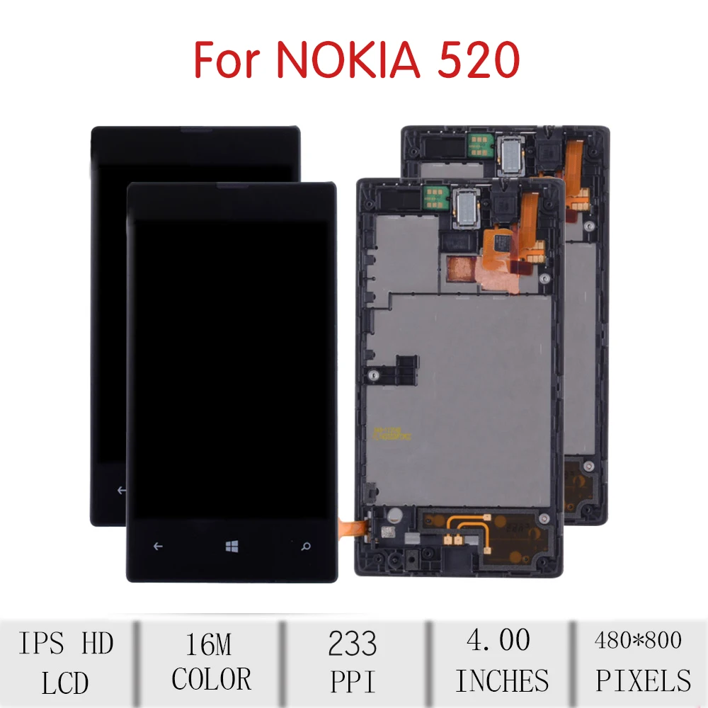 Оригинальный ЖК дисплей для Nokia Lumia 520 сенсорный экран дигитайзер в сборе с рамкой