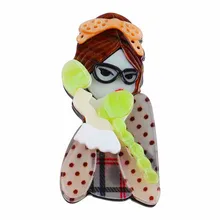 New Design Lovely Girl Answering Phone Acrylic Brooches And Pins Cute Lady Big Resin Brooch Badges Fashion Women Party Jewelry